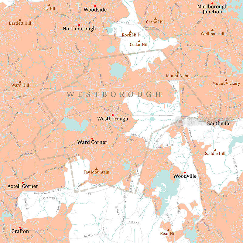 MA Worcester Westborough矢量路线图